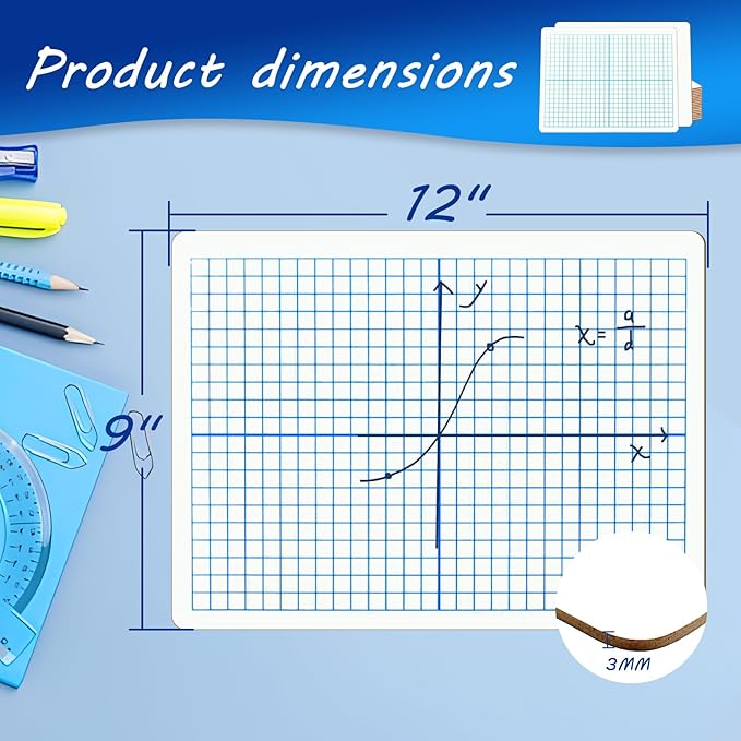 10 Pack Double Sided Dry Erase Lapboards- 9x12 Inch Mini Whiteboards with XY Coordinate Grid & Blank Back, Small Math Graphing White Boards Classroom Pack for Students and Teachers