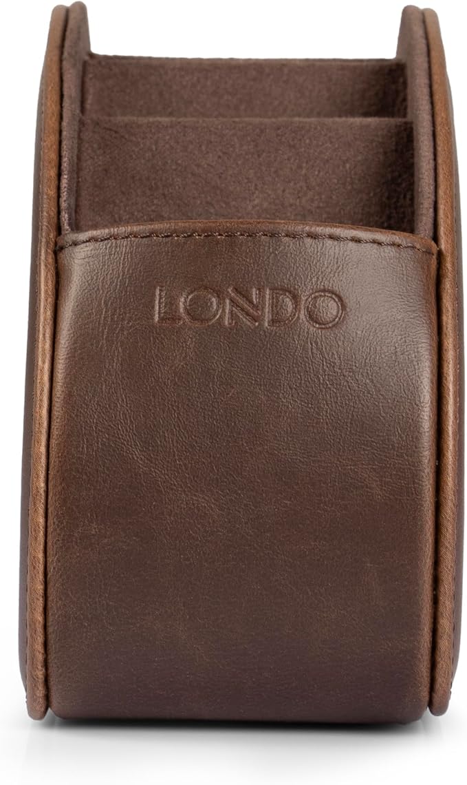 Londo Remote Control Holder with 5 Pockets - Store DVD, Blu-Ray, TV, Roku or Apple TV Remotes - PU Leather with Suede Lining - Slim, Compact Living or Bedroom Storage