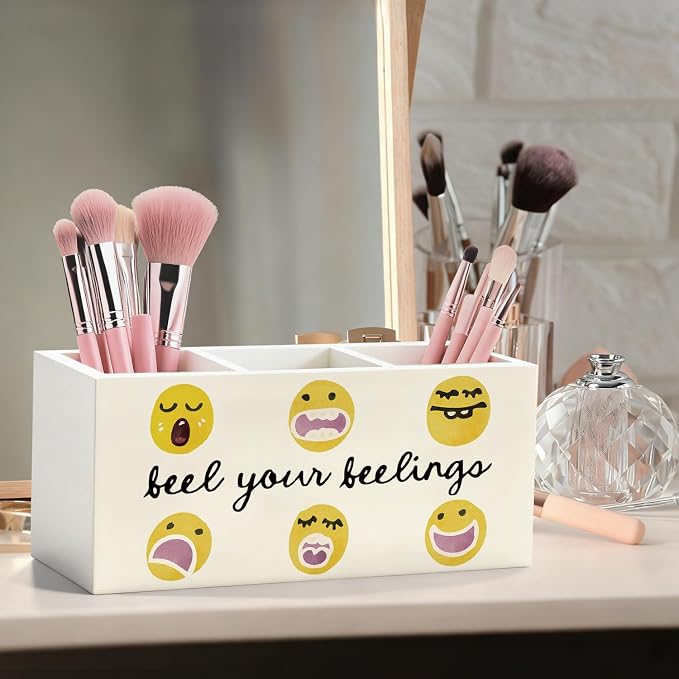 Mental Health Pen Pencil Holder, Emotions Feelings Classroom Wood Desk Organizer and Accessories, Keep You Feelings Pen Holder Desk Organizer for Therapy Counselor Office Classroom Tabletop