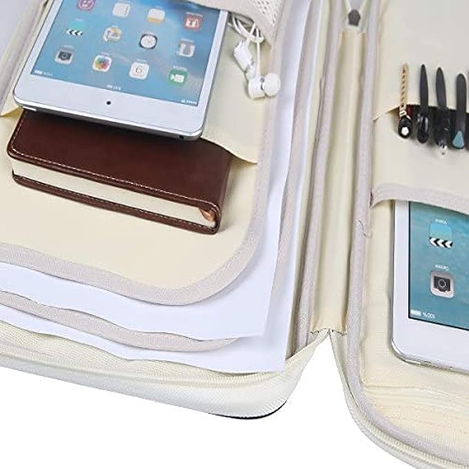 JAKAGO A4 Travel Portfolio Multifunctional Document Organizer Zippered Case for Office Supplies (Blue)