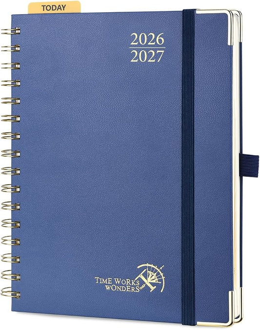 POPRUN 2026-2027 Academic Year Weekly and Monthly Planner Calendar,Jul 2026 - Jun 2027，6.25" x 8.5",Daily Agenda Book & Appointment Book with Hourly Schedule, Tabs, Hardcover, School and Office Supplies - Light Yellow
