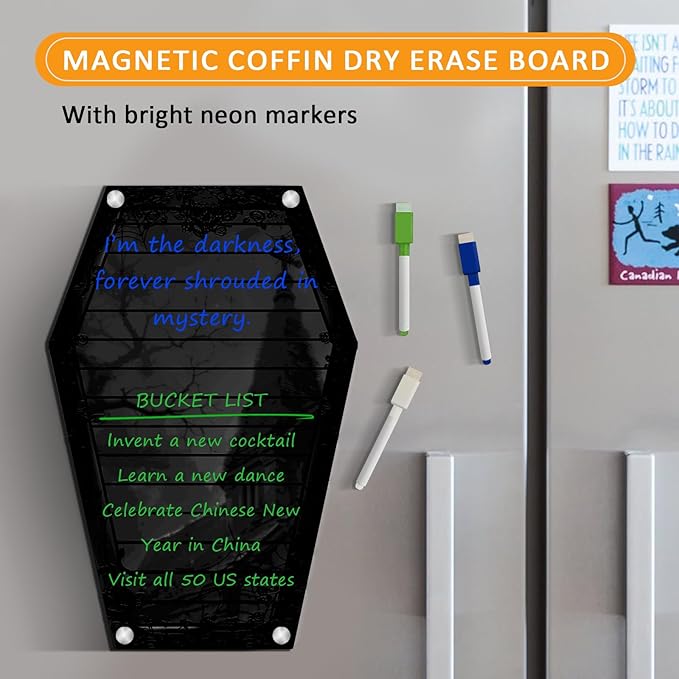 Coffin Letter Board Black, Magnetic Acrylic Dry Erase Board Coffin Shaped Goth Decor Sign Witchy Halloween Decorations Gothic Home Kitchen Decor Birthday Spooky Gifts (Black, 17"x11")