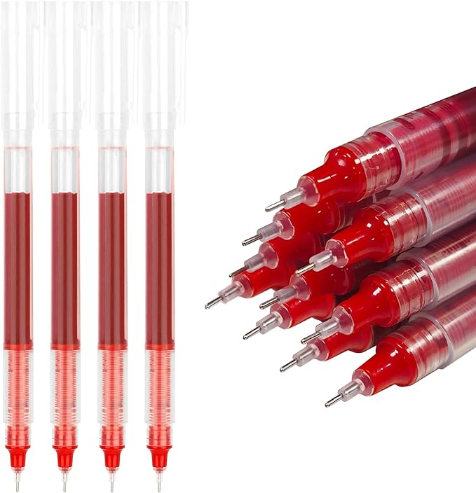Back to School Backpack Essentials Red Pens Red Liquid Ink Rollerball Pens Writing Pen Red Ink Pen 12 PCS Fine Tip Fine Point Smooth for School 0.5 Pens Fine Point