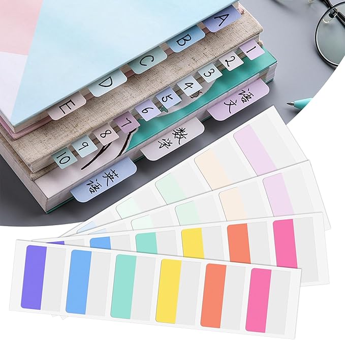 240PCS Sticky Index Tabs, Colored Strip Page Markers, Writable and Repositionable File Tabs Flags for Pages, Reading Notes, Classify Files, 12 Colors(1.8x1 inch)