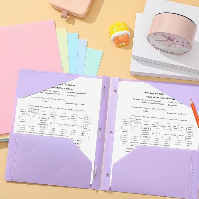 Henoyso 18 Pcs Plastic Folder with Clear Front Pocket and 3 Prong Plastic Folders with Card Slot Pocket Folders with Prongs for School Office (Pastel)