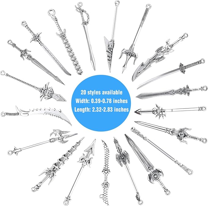 20 Pcs mini Swords Bookmark, Metal Sword Keychain Charms, Vintage Knife Necklace for Book Lovers DIY Necklace Bracelet Crafting
