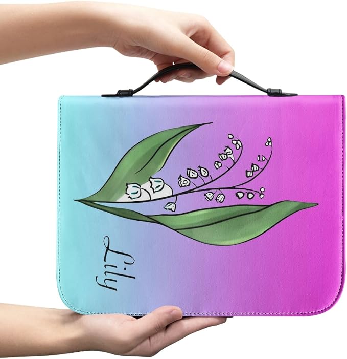 Personalized Bible Cover with Birth Flower, Custom Bible Cover Case for Women Girls, Large Capacity Scripture Bag with Handle