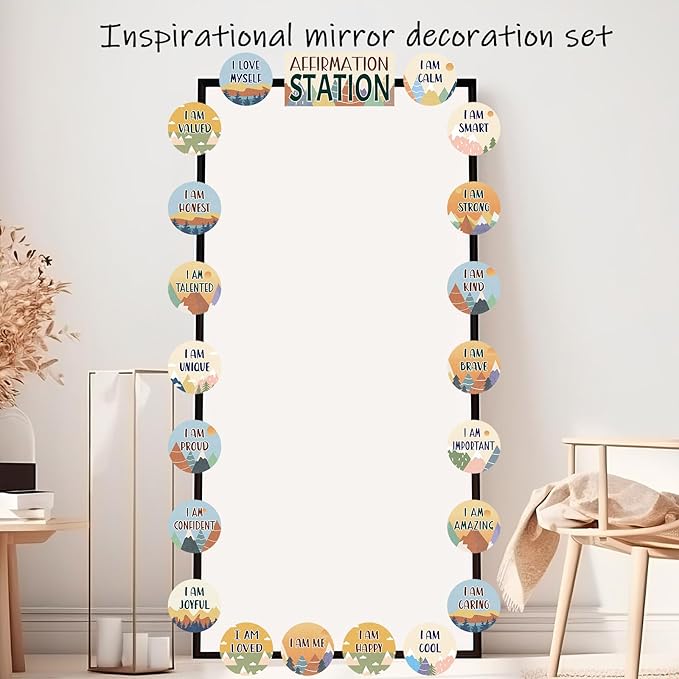 Mountains Affirmation Station Bulletin Board Set Positive Bulletin Board for Classroom Growth Mindset Decoration Inspirational Motivational Accent Cutouts for Home School Teacher Wall Mirror Supply