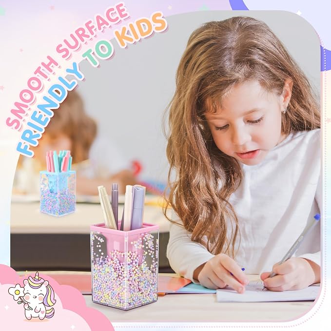Zonon 2 Pieces Bubble Pen Holder for Desk Cute Makeup Brush Organizer & Pencil Holder with a Playful Sphere Design, Kawaii Desktop Accessories for Women, Office & School(Blue and Pink)