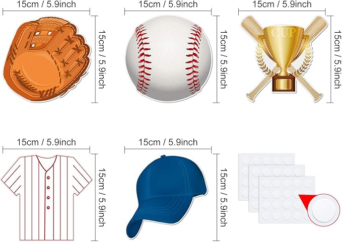 45 Pieces Baseball Paper Cut Outs Versatile Classroom Decoration Sports Themed Cut-Outs with Glue Point for Bulletin Board Classroom School Sports Theme Birthday Party Decoration, 5.9 x 5.9 Inch