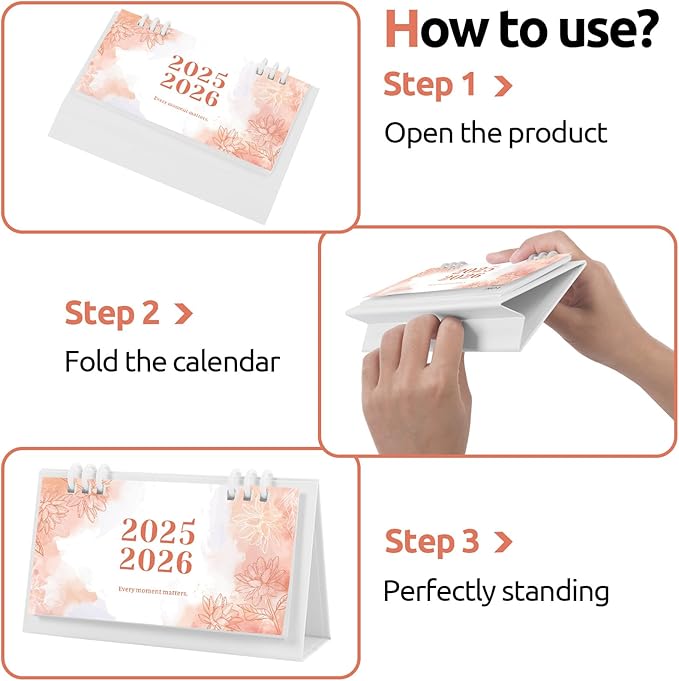 KONVINIT Small Desk Calendar 2025-2026, Aesthetic 2025 Desk Calendar - 6.3" x 3.1" - Runs From January 2025 Until December 2026, 24 Months Mini Desktop Calendar for School, Home and Office Supplies
