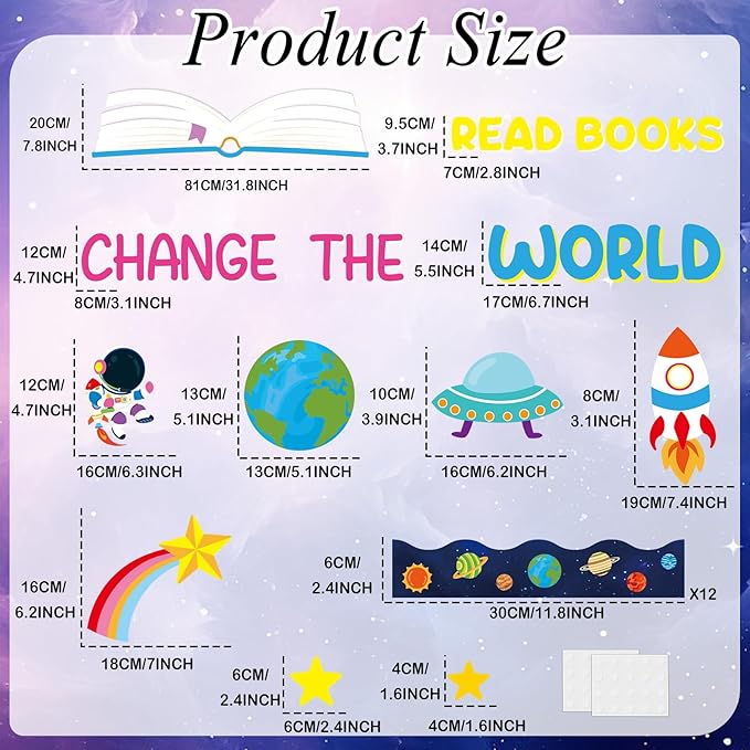 Outer Space Bulletin Board Set Read Books Change The World Classroom Decoration Motivational Astronaut Rocket Spacecraft Planet Paper Cutout for Back to School Nursery Library Door Wall Decor Supplies