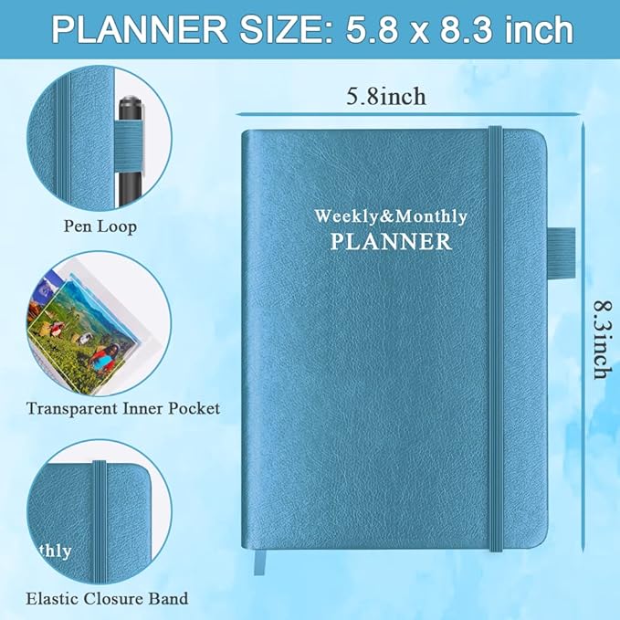 Undated Planner for Any Year - Weekly & Monthly Planner & Journal to Track Goals, Perfect to Organize Your Daily Life, 5.85" x 8.25", Blue