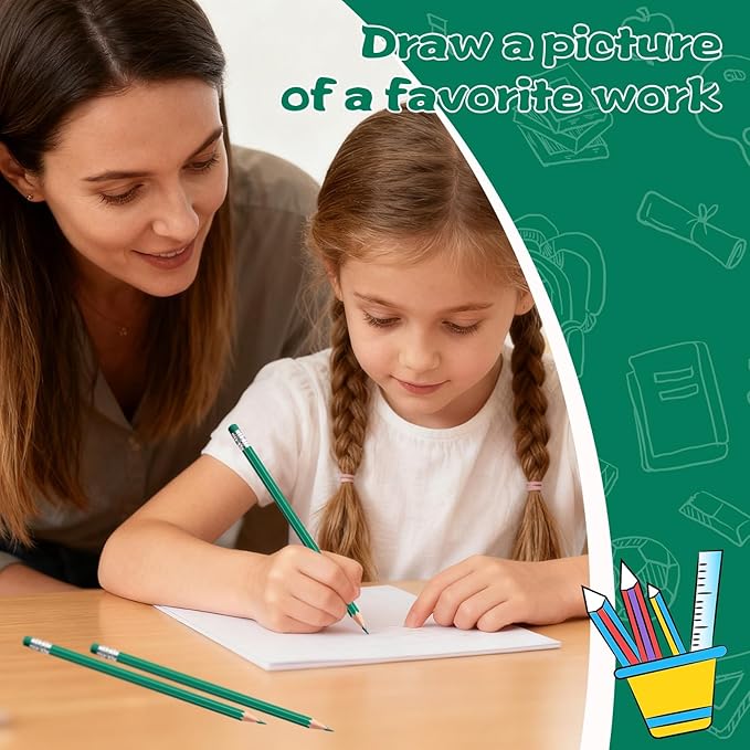 48 PCS Green Pencils Bulk with Eraser, Pre-Sharpened HB Pencils for Writing & Drawing, School Supplies for Kids Homework, Tests, Art Crafts & Teacher Grading (Green)