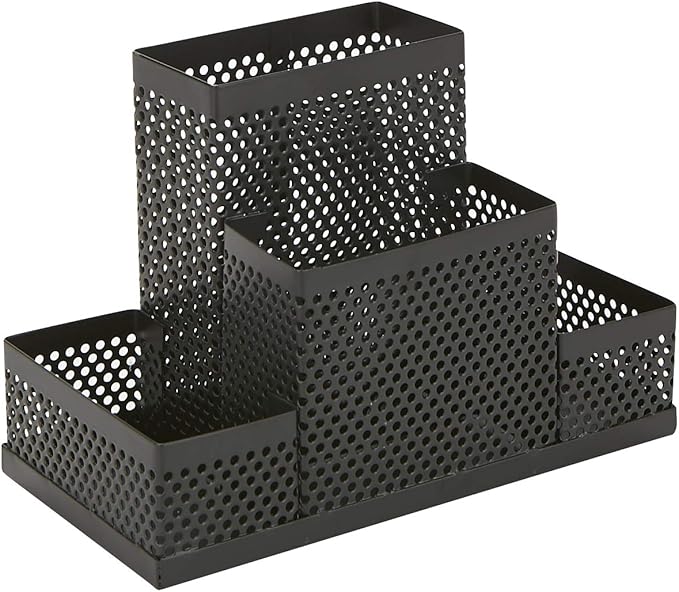 Mind Reader Desk Organizer [4-Compartment, 2-Piece Same Set] - Supplies and Accessories Storage Organizer for Office Desk with Pencil and Pen Cup and Paper Clip Holder (Black)
