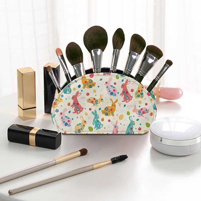 FUSURIRE Remote Control Holder with 5 Compartments, Easter Bunny Print Desktop Caddy Storage Supply Organizers for Remote Controllers,Office Supplies,Makeup Brush,Media Accessories