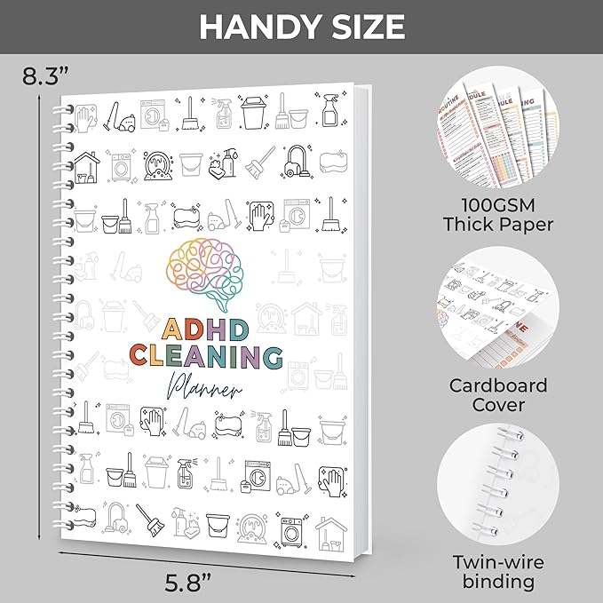ADHD Cleaning Planner, ADHD Cleaning and Organizing Planner for Adults Women, House Clean Schedule and Checklist, Daily Weekly Monthly Chore Chart Notebook Calendar 5.8 x 8.3"
