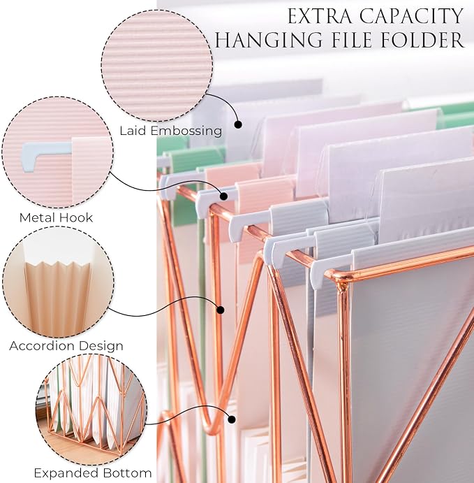 Y YOMA Letter Size - 6 Pack Extra Capacity Hanging File Folders Accordion Decorative Reinforced File Folder Cute Colored Expandable Folder for Office Home with 1/5-Cut Adjustable Tabs, Pastel Color