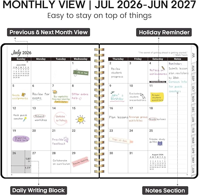 8.5" x 11" Academic Planner 2026-2027, Weekly & Monthly Calendar Planner Book, July 2026 – June 2027, Large Hardcover Organizer with Tabs, Perfect for Teachers, Students, Women & Men – A4, Black