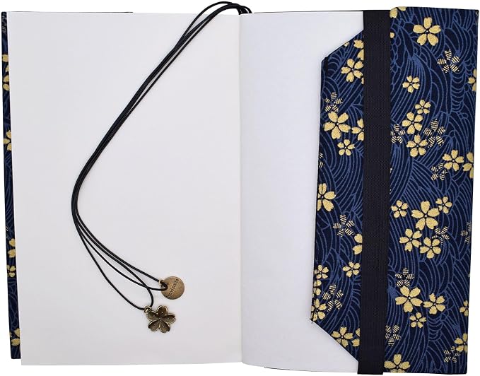 BLBMH 5x8 Book Cover | Handmade Non-Stretch Fabric Sleeve with Bookmark | for Paperback Bible Journal | Privacy Reading Gift for Women - Blue Sakura
