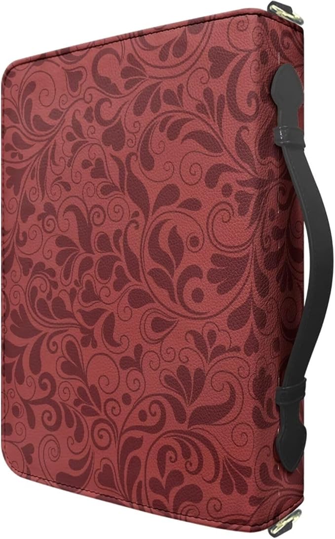 Extra Large Bible Carrying Case for Women, Red Bible Cover with Strap and Handle, Lion Print Joshua 1:9 Faux Leather Biblia Carrier with Inner Pockets and Pen Loop, Church Bags for Men
