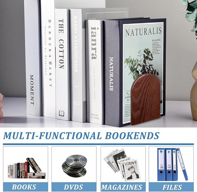 Book Ends, Sturdy Wooden Bookends for Shelves - Heavy Duty Non-Slip Book Organizers, Decorative Bookend Holders for Home Office, Library, Black Wood Universal Economy Bookend, Medium, 1 Pair
