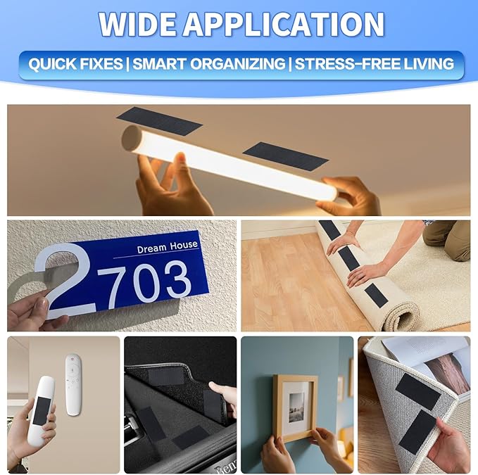 20 Sets Double Sided Tape Heavy Duty White Hook and Loop Tape, 2x4Inch Adhesive Strips – Secure Mounting for Rug Poster Artwork Mirror Hanging Couch Cushion Wall, Indoor & Outdoor Use