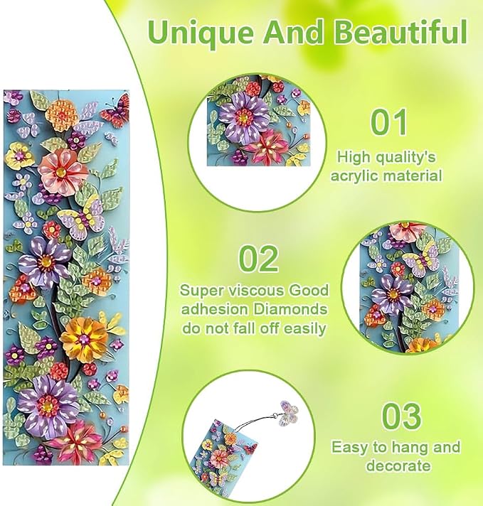 4pcs Diamond Art Bookmarks,Diamond Painting Bookmark Kits for Adult,DIY Gem Art Small Crafts with Rhinestone Tassel,Paint by Diamonds for Graduation Birthday Reader Gifts (Flower)