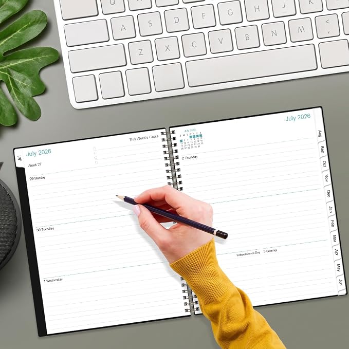 2026-2027 Planner - Planner 2026-2027 from July 2026 to June 2027 with 12 Monthly Tabs, Flexible Cover, Inner Pocket, 8.5" x 11", Black-B