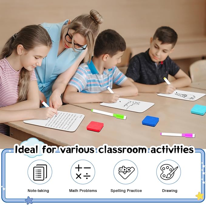 30 Pack Dry Erase Whiteboard Paddles, 9 x 12 Inch Wooden Double-Sided Handheld White Boards with Colorful 30 Markers & 30 Erasers Reusable Writing Paddles for Classroom Teaching & Auction Bidding