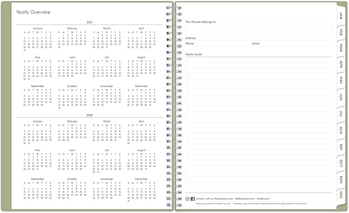 Blue Sky 2027 Weekly and Monthly Planner Calendar, Includes January 2027 - December 2027, 8.5" x 11", Flexible Cover, Wirebound, Laminated Tabs, Storage Pocket, Enterprise Sage Green