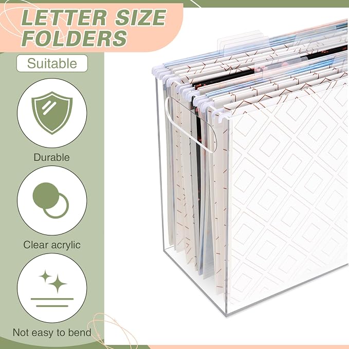 Thenshop 6 Pcs Acrylic File Organizer Acrylic Desktop File Box with Handle Hanging Folder Clear Holder Filing Box for Office Home School Letter Size Folder Storage, 12.2 x 5.5 x 9.4 Inch