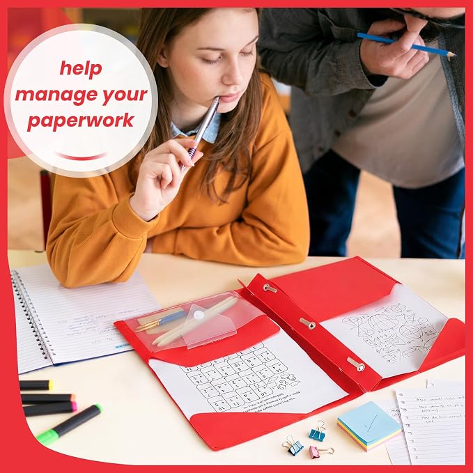 Kosiz 24 Pcs 2 Pocket Folders with Prongs, Paper Folders with 2 Pockets and 3 Prongs Fit Letter Size Paper, Back to School File Document Organizer for School Office Home Supplies (Red)