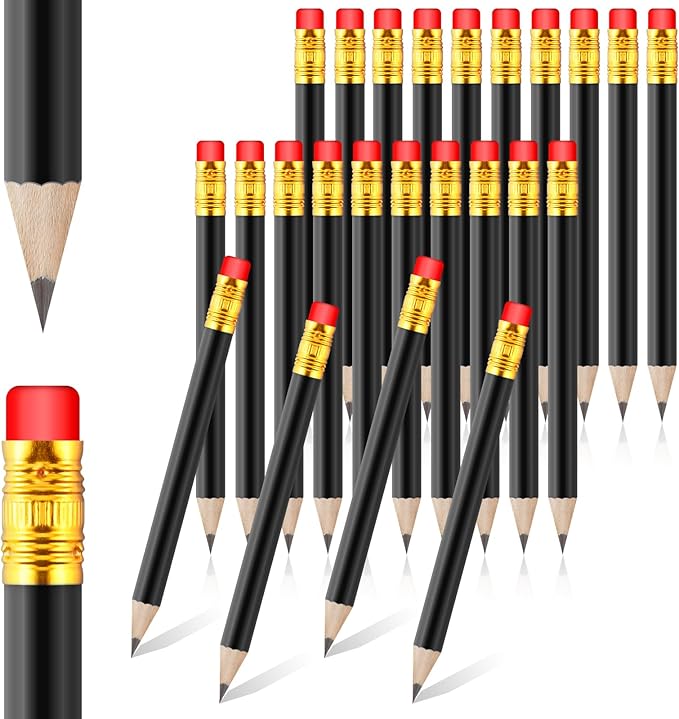 24 Pcs Mini Half Pencils Black Golf Pencils with Erasers Bulk 4 Inch Short Pre Sharpened Pencil Small Pencil for Games Baby Shower Bridal Shower Wedding Presents Classroom Back to School Office Pocket