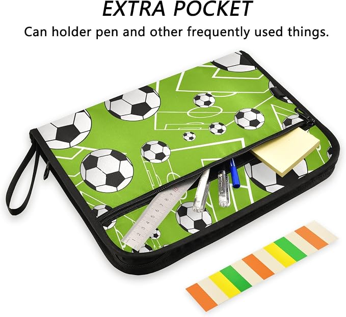Cute Soccer Balls File Folders, Plastic Folders with 13 Pockets, Expandable File Folder for Documents School Students Office, Aesthetic Folder with Labels A4 Letter Size