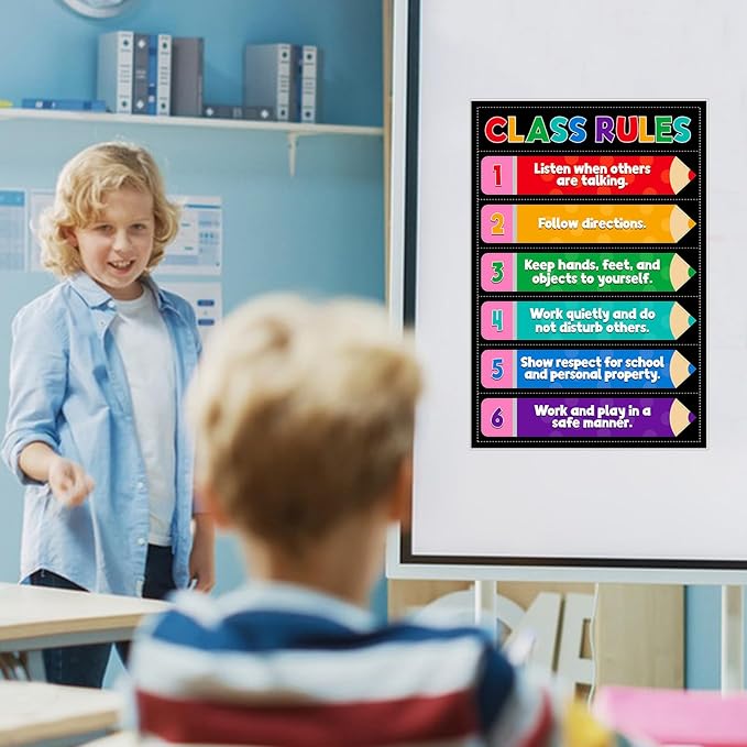 D4DREAM Classroom Rules Poster - 11.2''x16.5'' Colorful Classroom Educational Poster Teacher Must Haves for Classrooms Elementary Preschool Kindergarten Decorations Back to School Teacher Supplies