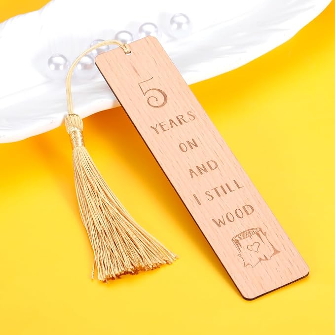 Wooden Bookmark 5th for Him Her, 5 Year Marriage Gifts for Couple, Fifth Anniversary Valentines Gift