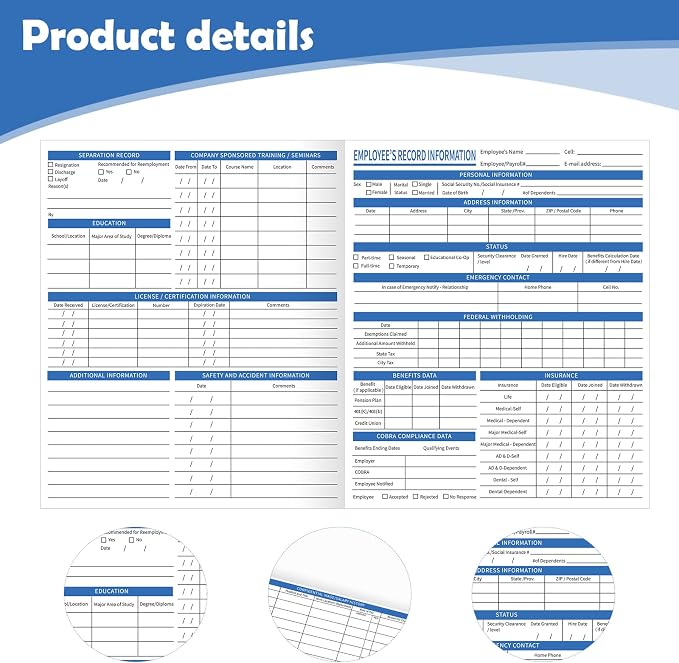 TaoBary 25 Pcs Employee Personnel File Folders, 11-3/4 x 9-1/2 Inches, Employee Record Folders, White Cardstock for Company Office Recording Confidential Info, Preprinted
