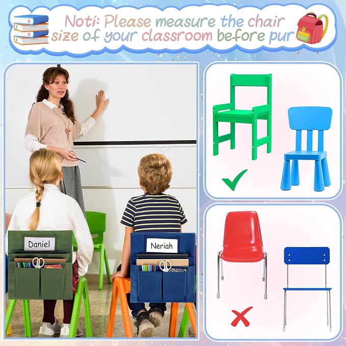 gisgfim 24 Pcs Small Chair Pockets for Classroom 13 x 14 Inch Bag with Name Tag Multi Pockets Chairsback Pouch Organizer for Student Kindergarten Elementary Daycare (Dark Earth)
