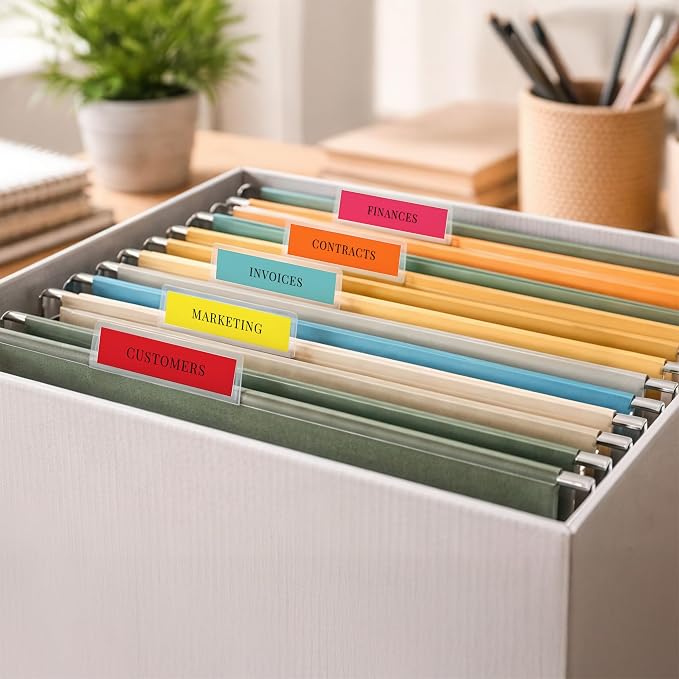 1/3 Cut File Folder Tab Inserts - High Visibility Hanging File Folder Printable Tabs for Inkjet & Laser Printers - 36 per Sheet - 10 Sheets / 360 Printable File Folder Labels (Multicolor)