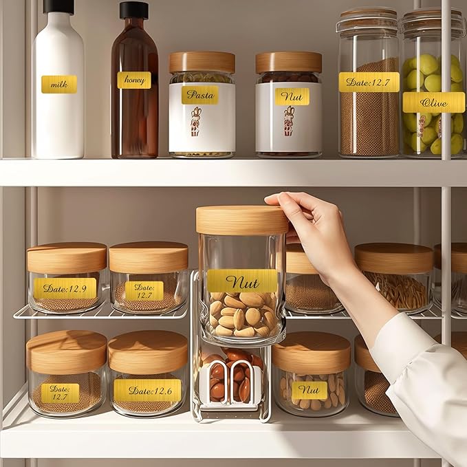Gold Label Stickers Removable Writable Gift Labels, Matte-Self Adhesive Gold Labels Stickers for Essential Oil Bottle, Jars, Food Storage or Gift Decoration (2 Size, 300 Sheet)