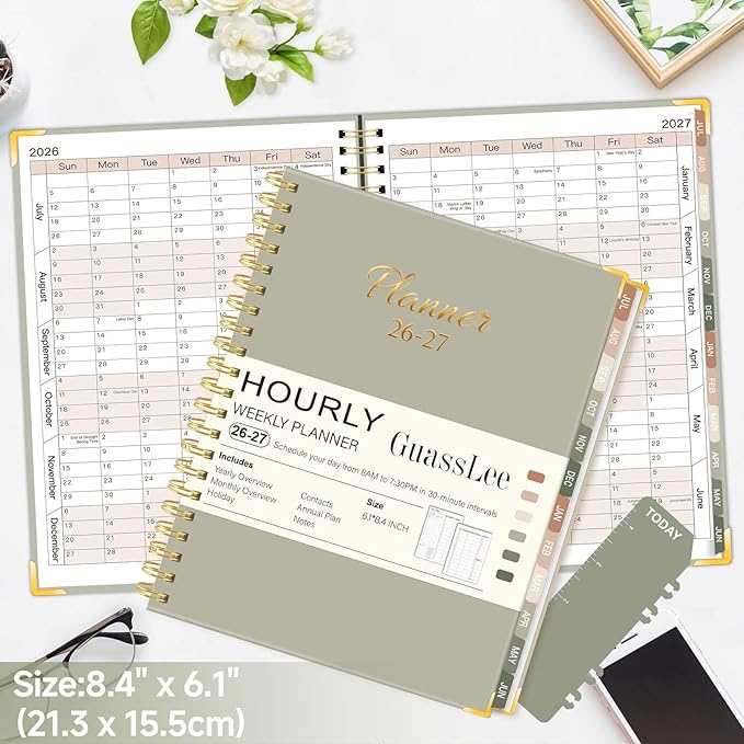 2026-2027 Academic Planner, Weekly & Monthly Appointment Book from Jul. 2026 - Jun. 2027, Work & Life Daily Hourly Planner with Time Slots,A5 Agenda Organizer for School Office,Pastel Green,8.4"x 6.1"