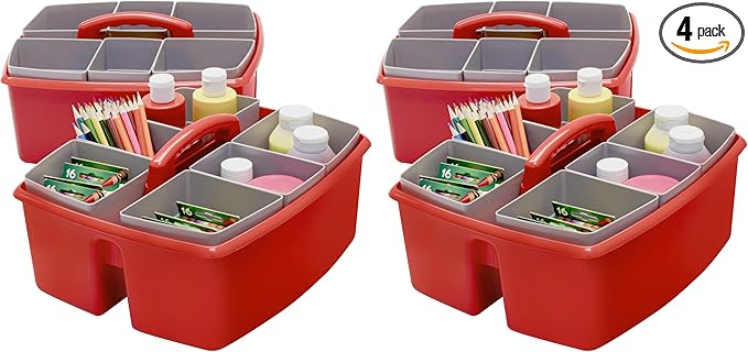 Storex Large Classroom Caddy with Cups, 13 x 11 x 6.575 Inches, Red, Case of 2 (00981U02C) (Pack of 2)