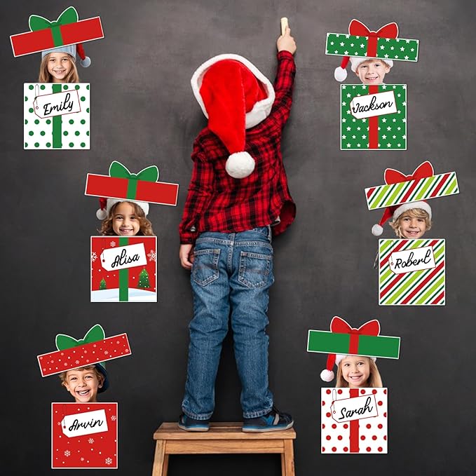30 Pack Christmas Bulletin Board Decoration Set Gift Boxes Cutouts for Classroom Decorations Name Labels Paper Cutouts for School Home Holiday Chalkboard Wall Door Supplies