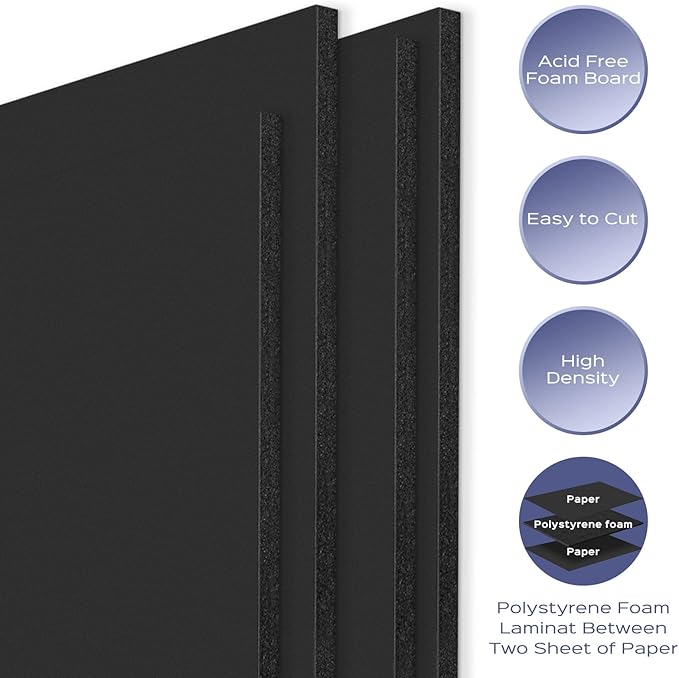 Golden State Art 25 Pack 5x7 Foam Boards 3/16Inch Thickness Black Foam Poster Boards for Presentation Signage Sheet for School Crafts Office Art Projects