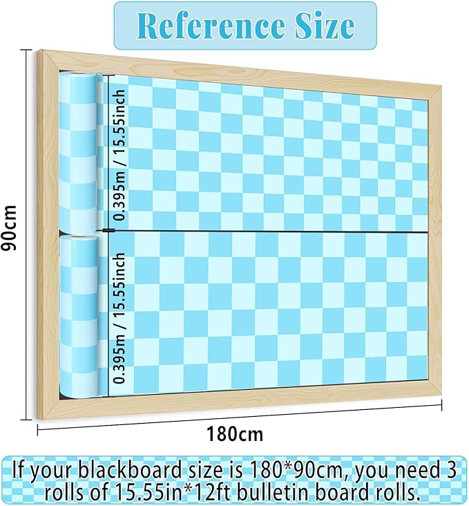 Blue Checked Bulletin Board Roll Pastel Blue Reusable Waterproof Erasable Bulletin Poster Non-Woven Fabric Bulletin Board for Father's Day Easter Classroom Decor Wrapping Paper Crafts 15.55in x12ft