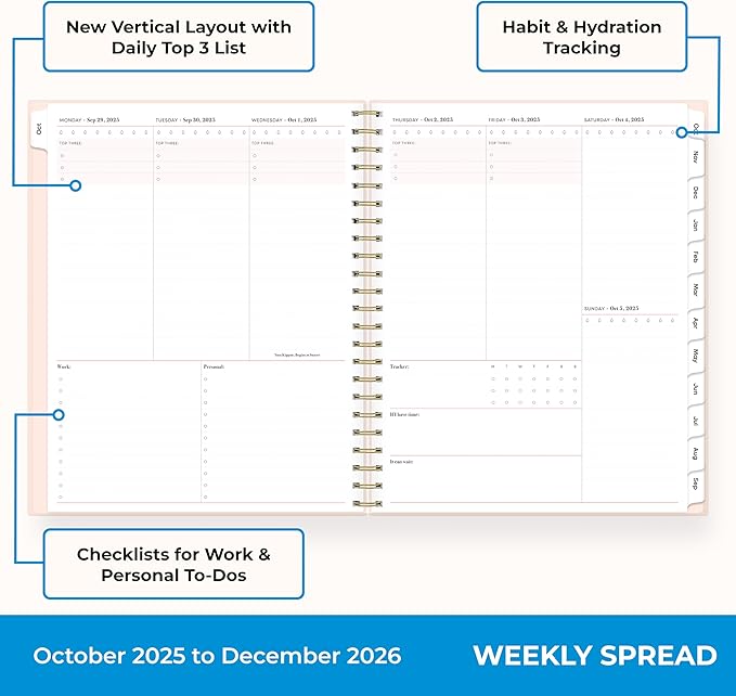 Blue Sky 15 Month 2026 Weekly and Monthly Planner Calendar, October 2025 - December 2026, 8.5" x 11", Laminated Cover, Durable Twin Wire Binding, Laminated Tabs, Storage Pocket, Includes Stickers, Soren