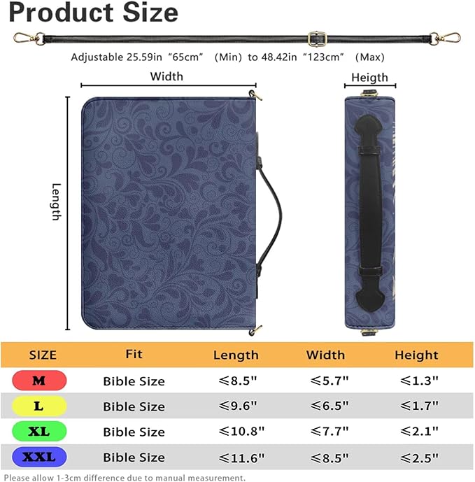 Personalized Bible Case with Name, Custom Bible Cover with Strap and Handle, Lion Print Joshua 1:9 Biblia Holder with Inner Pockets and Pen Loop, Church Bags for Women, 2XL(4 Colors)
