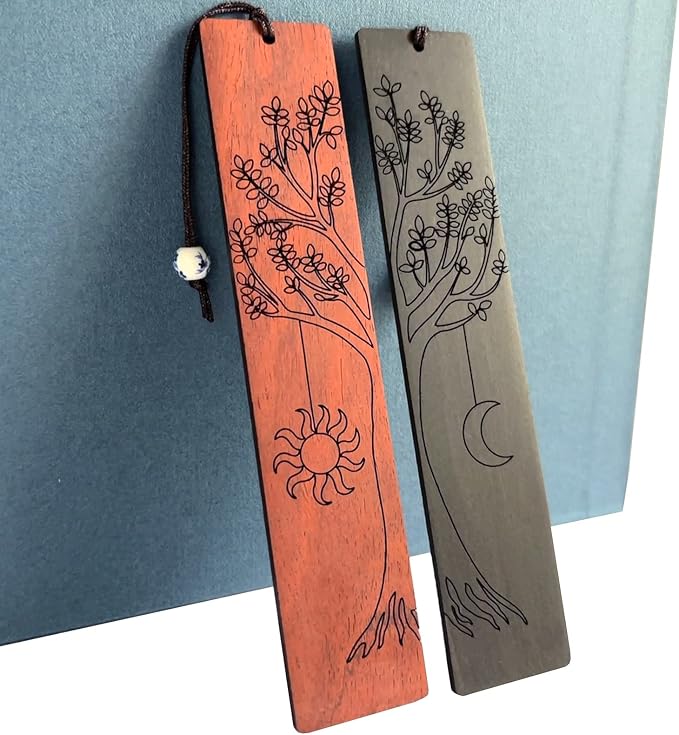 2 Pcs Bookmark,Cute Wooden Book Markers for Men Women, Unique Book Mark (Sun and Moon)