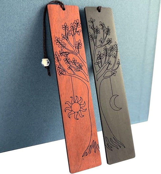 2 Pcs Bookmark,Cute Wooden Book Markers for Men Women, Unique Book Mark (Sun and Moon)